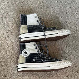 Converse All Star High Top Sneakers - pattern with black, cream, tan and purple